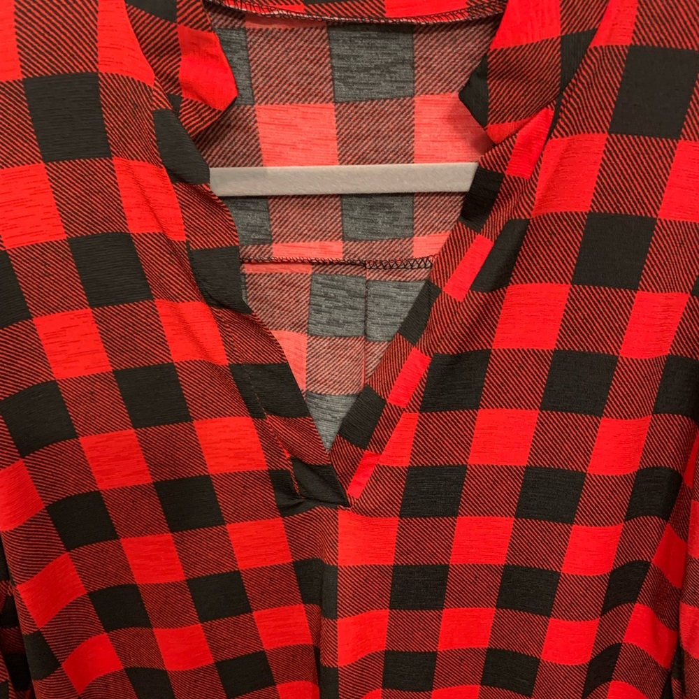 NWOT Buffalo Plaid V Neck Blouse - Picture 2 of 6